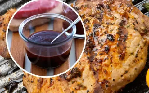 Soczysty schab z grilla, polany ciemnym sosem BBQ, czeka na podanie. Idealny na letnie spotkania.