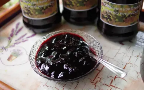 Pyszna, domowa konfitura z czarnej porzeczki w kryształowej miseczce, gotowa do degustacji.
