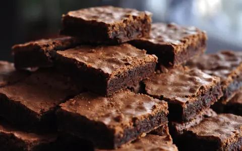 Stos pysznych, wilgotnych brownie z cukinii, idealnych na deser.