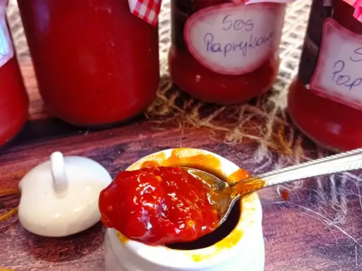 Domowy sos paprykowy do słoików, gęsty i aromatyczny, gotowy do degustacji.