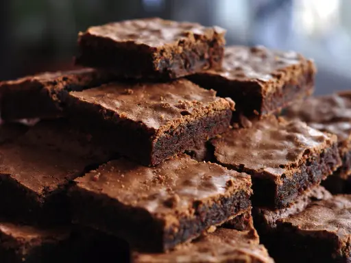 Stos pysznych, wilgotnych brownie z cukinii, idealnych na deser.