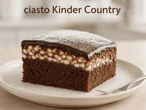 Pyszne ciasto Kinder Country z czekoladowym biszkoptem, kremem i polewą. Idealne na deser!