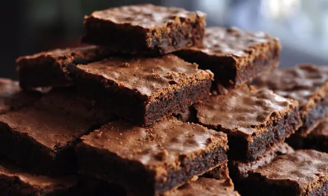Stos pysznych, wilgotnych brownie z cukinii, idealnych na deser.